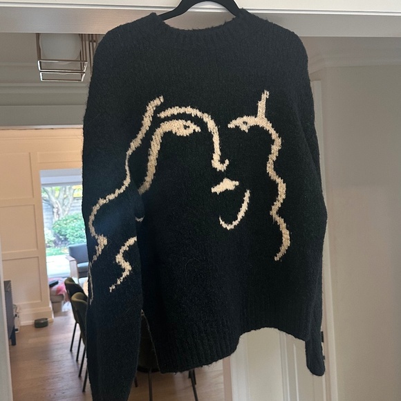 PALOMA - Stunning Dark Teal and Ivory Wool Blend Face Sweater - Size L. - Picture 2 of 11